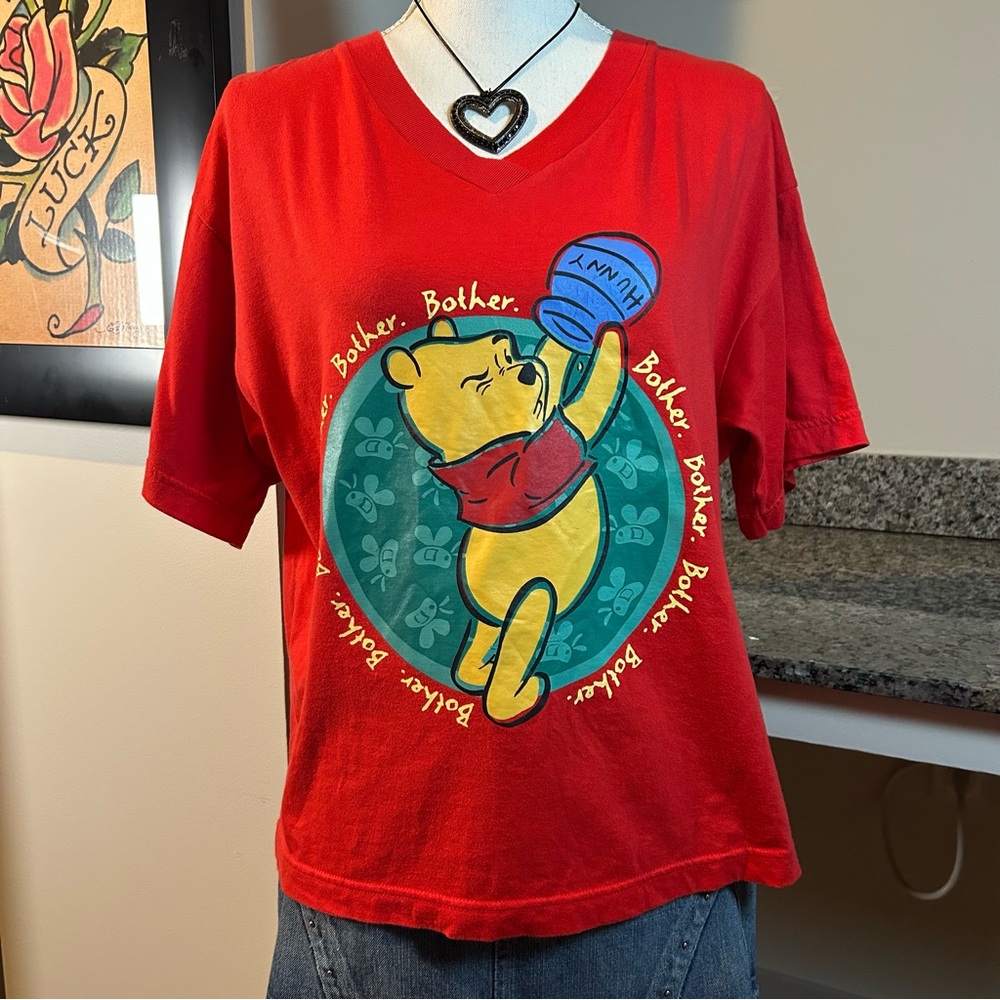 Winnie the Pooh Disney Red Small V-neck Graphic T-shirt
